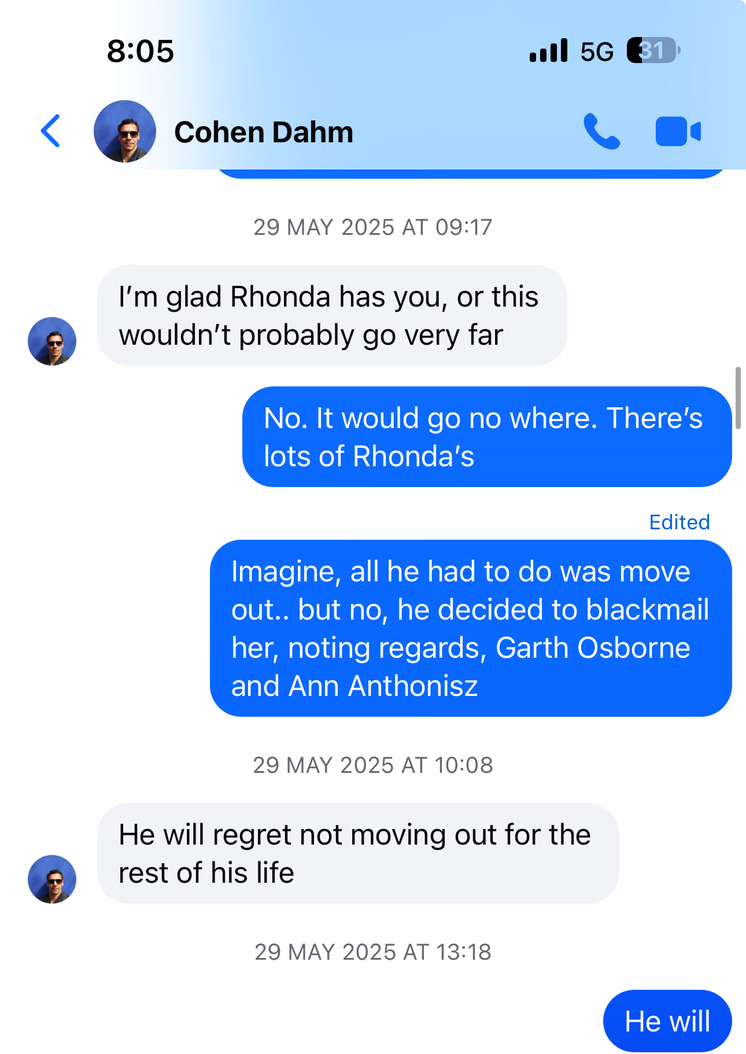 Blackmail, Garth Osborne and Ann Anthonisz